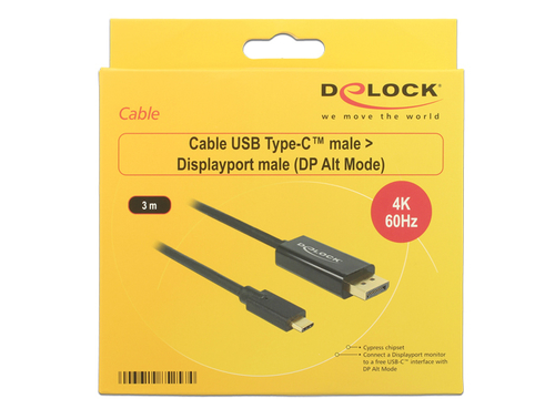 DELOCK Kabel USB Type-C Stecker > Displayport Stecker DP Alt Mode 4K 60 Hz 3 m schwarz