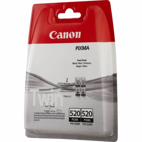 Original Canon Tintenpatrone schwarz pigmentiert Doppelpack (2932B012,PGI-520BK,PGI-520PGBK)
