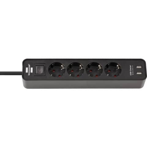 Steckdosenleiste Ecolor 4-fach mit 2 USB-Ladebuchsen (Steckerleiste USB mit Schalter und 1,5m Kabel)