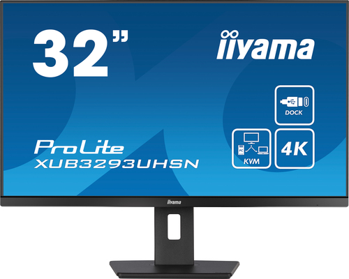 IIYAMA XUB3293UHSN-B5 81,28cm 32Zoll ETE IPS 3840x2160 UHD 1000:1 350cd/m2 4ms HDMI DP USB-C Dock Speakers LAN 65W PD 15cm