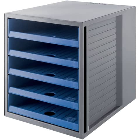 Schubladenbox SCHRANK-SET KARMA - A4/C4, 5 offene Schubladen, grau-öko-blau