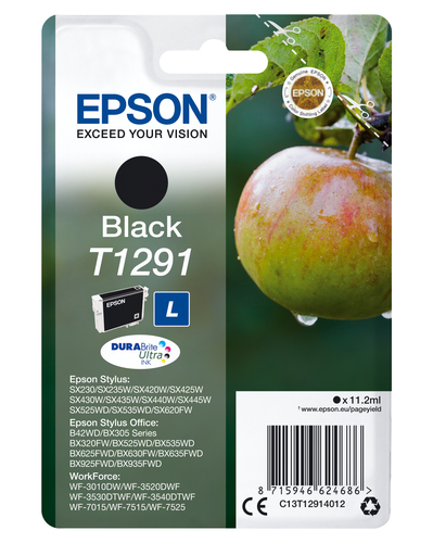 EPSON T1291 Tinte schwarz hohe Kapazität 11.2ml 1-pack blister ohne Alarm