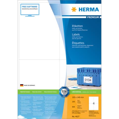 4627 Etiketten Premium A4, weiß 105x148 mm Papier matt 800 St.