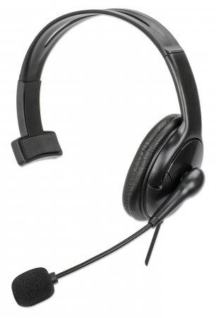 MANHATTAN Mono USB-Headset mit reversiblem Mikrofon Over-Ear links oder rechts tragbar USB-A-Stecker Kabel 2m Lautstärkeregelung