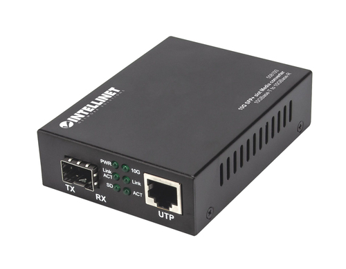 INTELLINET Medienkonverter 10GB SFP+ 1Port und 1 Port 10 GB RJ45 100m max Reichweite inkl. Netzteil
