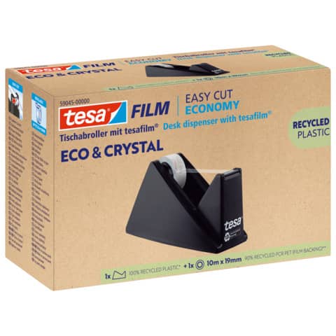 Tischabroller tesafilm® Eco & Crystal Easy Cut Economy, inkl. 1 Rolle 10m x 19mm, schwarz