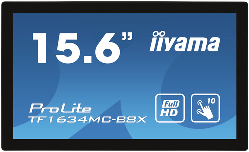 IIYAMA TF1634MC-B8X 39,62cm 15,6Zoll PCAP Bezel Free 10P Touch with Anti-Finger print coating 1920x1080 700:1 405cd/m2 DP HDMI VGA