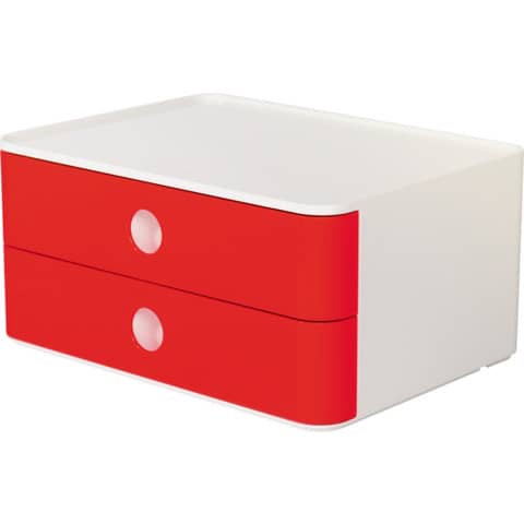 SMART-BOX ALLISON Schubladenbox - stapelbar, 2 Laden, snow white/cherry red
