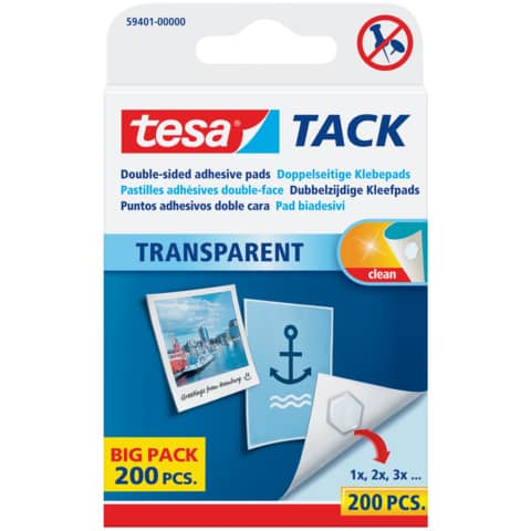 Tack® Klebestücke - 200 Stück, 10 x 10 mm, transparent, ablösbar