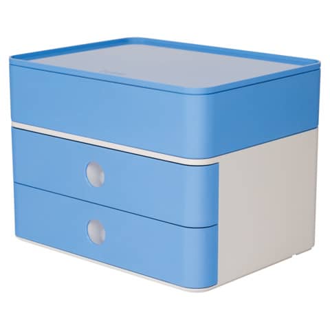 SMART-BOX PLUS ALLISON Schubladenbox mit Utensilienbox - stapelbar, 2 Laden, snow white/sky blue