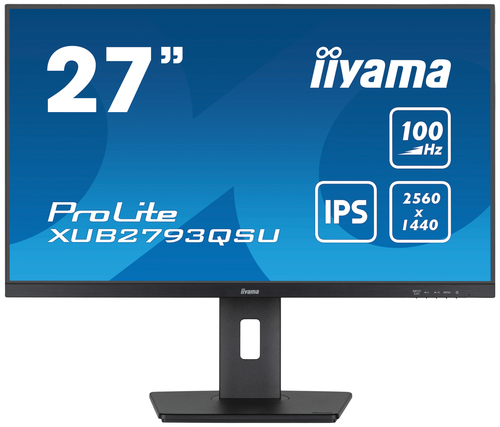IIYAMA XUB2793QSU-B6 68,58cm 27Zoll ETE IPS 2560x1440 100Hz QHD 1ms 250cd/m2 Speakers HDMI DP USB 2x3.2 FreeSync 15cm Height Adj.