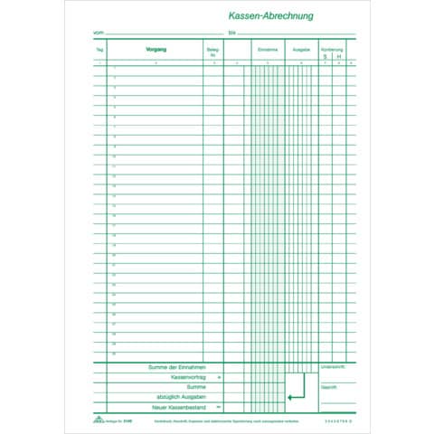 Kassenbuch ohne Umsatzsteuer, 2x50 Bl., DIN A4, Durchschreibepapier, nummeriert