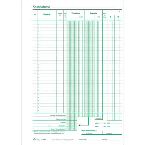 Kassenbuch - mit Umsatzsteuererfassung - SD, 2 x 40 Blatt, DIN A4
