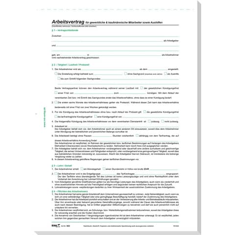 Arbeitsvertrag für gewerbliche Arbeitnehmer, 2 Seiten, DIN A4, 10 Stück